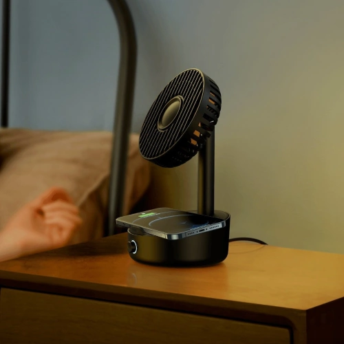 Buy Baseus Hermit desktop wireless charger 10W with oscillating fan (black) - BSU2780BLK - {ean13} - Home Screen Store Europe