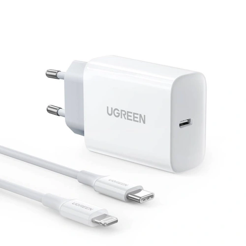 Kup UGREEN CD137 Netzladegerät, 20W, PD 3.0, USB-C (weiß) + IP zu USB-C Kabel (weiß) - UGR973WHT - {ean13} - Sklep Home Screen