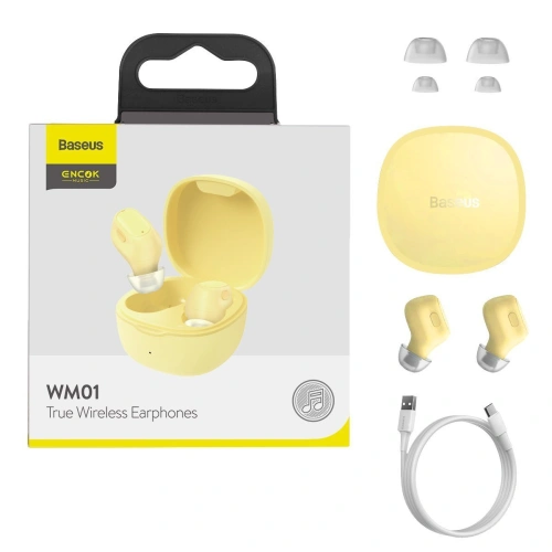 Buy Wireless headphones Baseus Encok WM01, Bluetooth 5.0 (yellow) - BSU2781YEL - {ean13} - Home Screen Store Europe