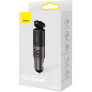 Buy Baseus Share Together Fast Charge Car Charger with Cigarette Lighter Expansion Port, USB + USB-C 120W Gray - BSU2782GRY - {ean13} - Home Screen Store Europe