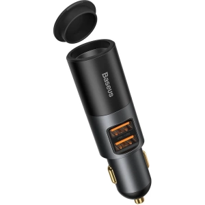 Buy Baseus Share Together Fast Charge Car Charger with Cigarette Lighter Expansion Port, 2x USB, 120W (Gray) - BSU2783GRY - {ean13} - Home Screen Store Europe