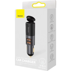 Buy Baseus Share Together Fast Charge Car Charger with Cigarette Lighter Expansion Port, 2x USB, 120W (Gray) - BSU2783GRY - {ean13} - Home Screen Store Europe