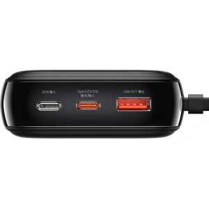 Powerbank Baseus Qpow 20000mAh, IP, USB, USB-C, 22W z kablem Lightning (czarny)