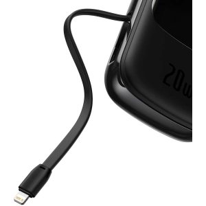 Powerbank Baseus Qpow 20000mAh, IP, USB, USB-C, 22W z kablem Lightning (czarny)