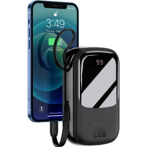 Powerbank Baseus Qpow 20000mAh, IP, USB, USB-C, 22W z kablem Lightning (czarny)