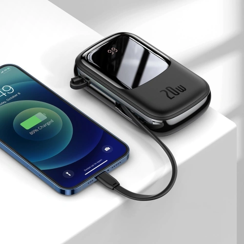 Buy Baseus Q pow Digital Display Power Bank 20000mAh, IP, USB, USB-C, 22,5W (With Lightning Cable) Black - BSU2784BLK - {ean13} - Home Screen Store Europe