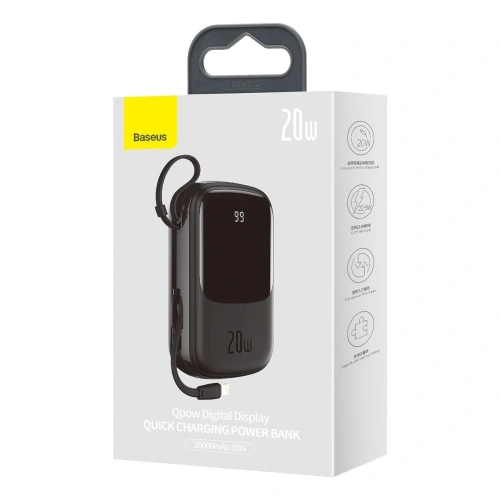 Buy Baseus Q pow Digital Display Power Bank 20000mAh, IP, USB, USB-C, 22,5W (With Lightning Cable) Black - BSU2784BLK - {ean13} - Home Screen Store Europe