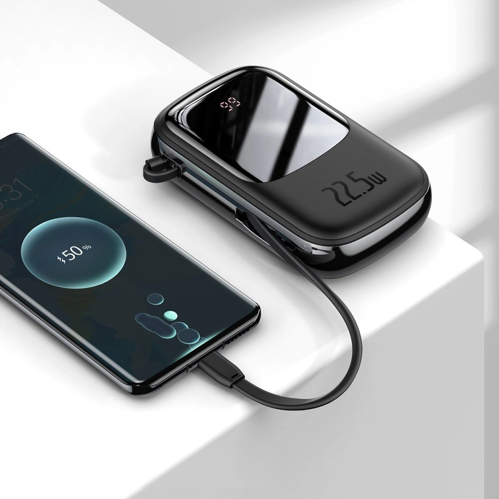 Powerbank Baseus Qpow 20000mAh, IP, USB, USB-C, 22.5W z kablem USB-C (czarny)