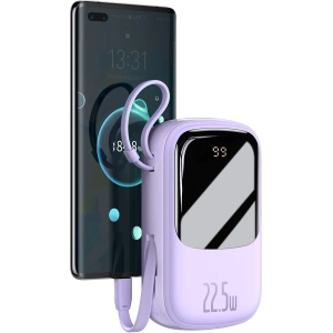 Powerbank Baseus Qpow 20000mAh, IP, USB, USB-C, 22.5W z kablem USB-C (fioletowy)