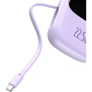 Powerbank Baseus Qpow 20000mAh, IP, USB, USB-C, 22.5W z kablem USB-C (fioletowy)