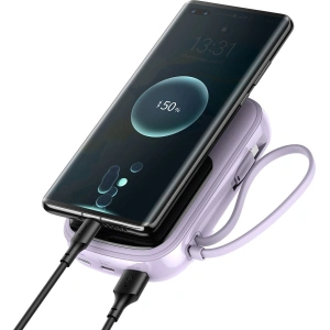 Powerbank Baseus Qpow 20000mAh, IP, USB, USB-C, 22.5W z kablem USB-C (fioletowy)