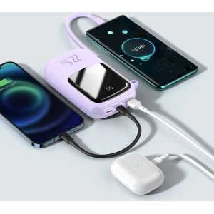 Powerbank Baseus Qpow 20000mAh, IP, USB, USB-C, 22.5W z kablem USB-C (fioletowy)