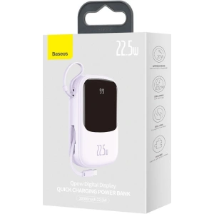 Powerbank Baseus Qpow 20000mAh, IP, USB, USB-C, 22.5W z kablem USB-C (fioletowy)