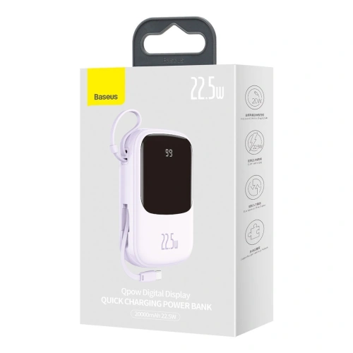 Buy Baseus Q pow Digital Display Power Bank 20000mAh, IP, USB, USB-C, 22.5W with Type-C Cable (morado) - BSU2788PRP - {ean13} - Home Screen Store Europe