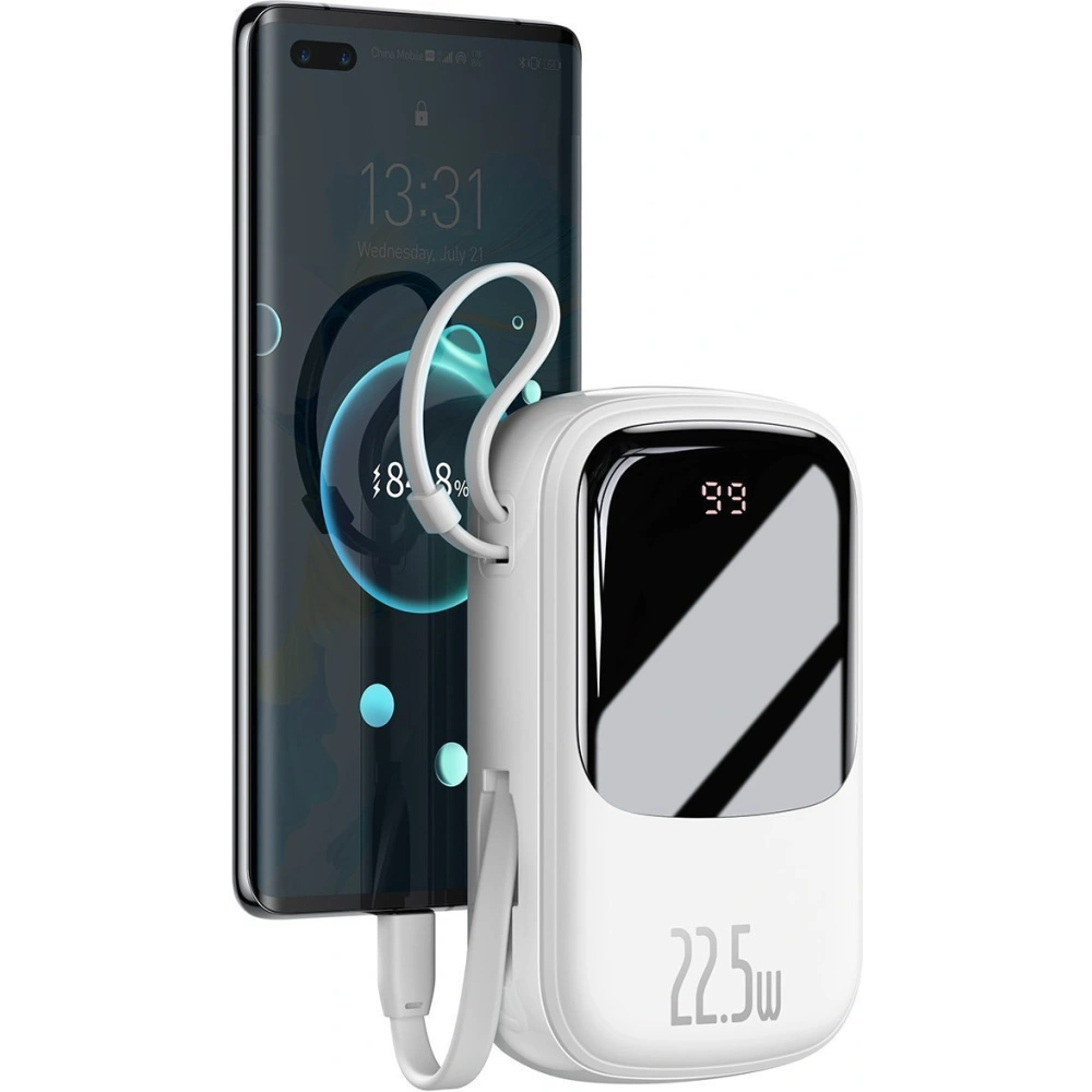 Powerbank Baseus Qpow 20000mAh, IP, USB, USB-C, 22.5W z kablem USB-C (biały)