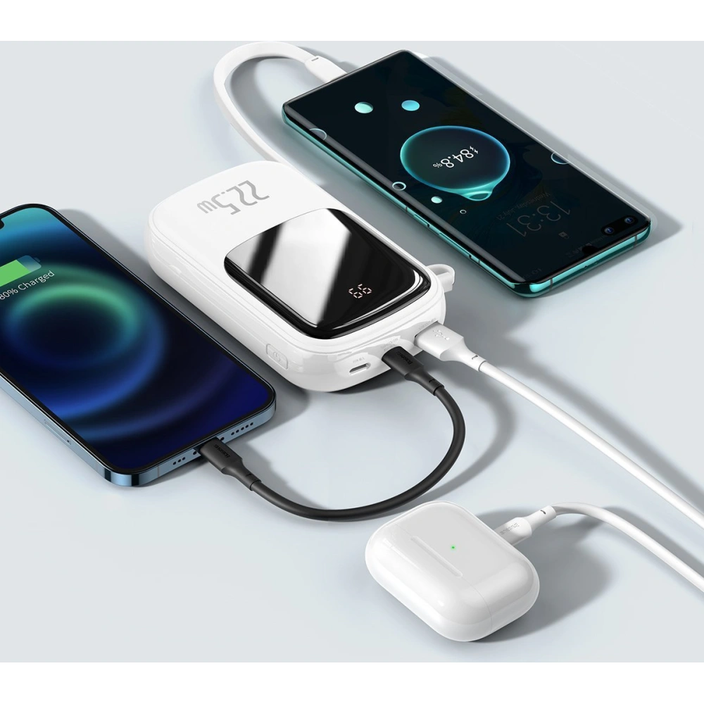 Powerbank Baseus Qpow 20000mAh, IP, USB, USB-C, 22.5W z kablem USB-C (biały)