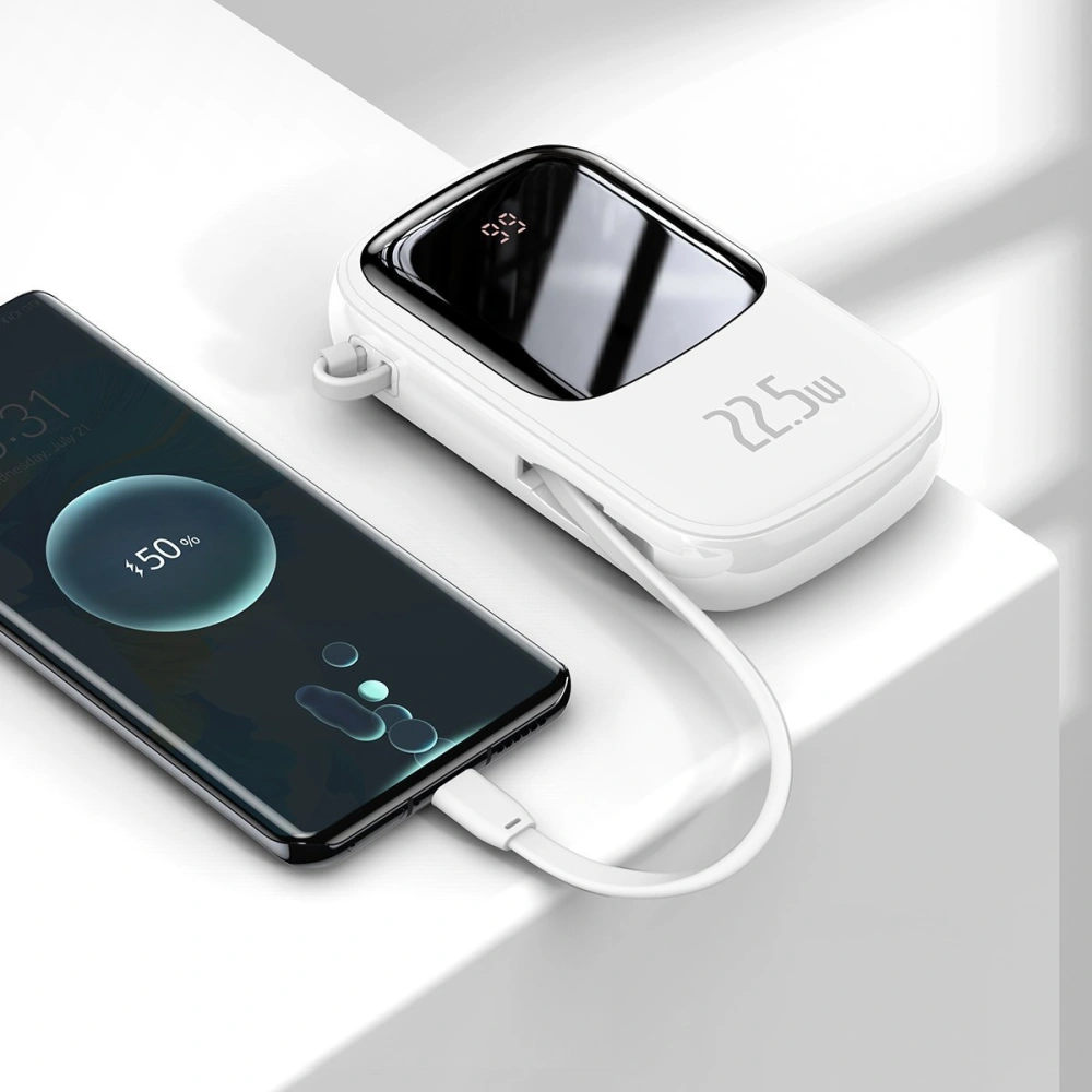 Powerbank Baseus Qpow 20000mAh, IP, USB, USB-C, 22.5W z kablem USB-C (biały)