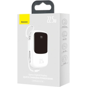 Powerbank Baseus Qpow 20000mAh, IP, USB, USB-C, 22.5W z kablem USB-C (biały)