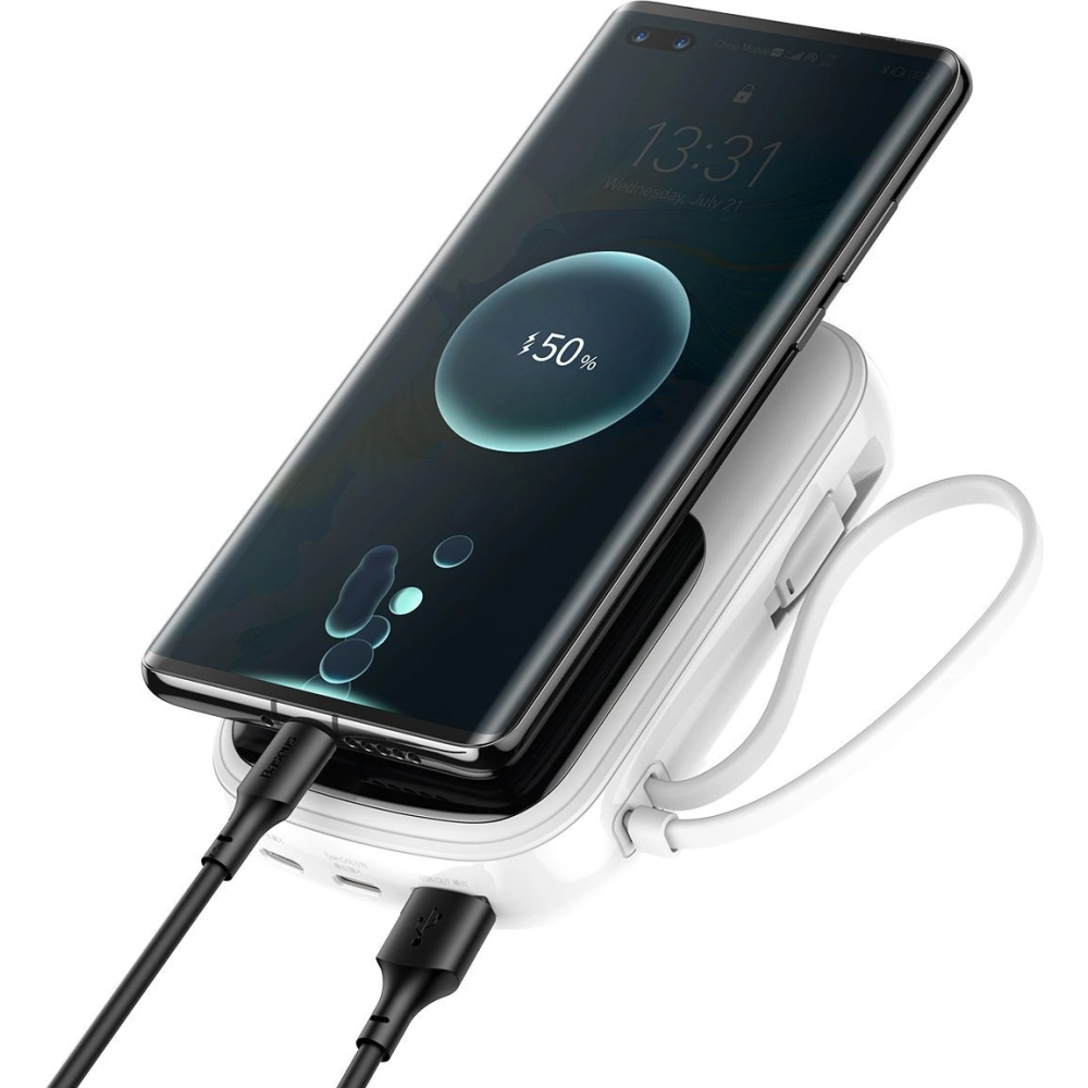 Powerbank Baseus Qpow 20000mAh, IP, USB, USB-C, 20W z kablem Lightning (biały)