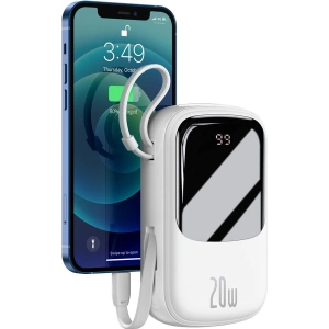 Powerbank Baseus Qpow 20000mAh, IP, USB, USB-C, 20W z kablem Lightning (biały)