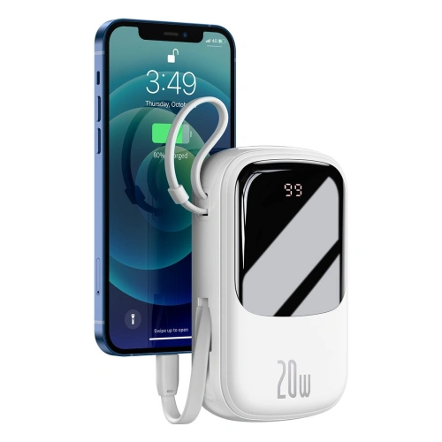 Kup Powerbank Baseus Qpow 20000mAh, IP, USB, USB-C, 20W cu cablu Lightning (alb) - BSU2790WHT - {ean13} - Sklep Home Screen