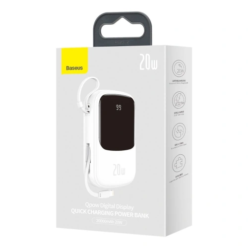 Kup Powerbank Baseus Qpow 20000mAh, IP, USB, USB-C, 20W Lightning kábellel (fehér) - BSU2790WHT - {ean13} - Sklep Home Screen
