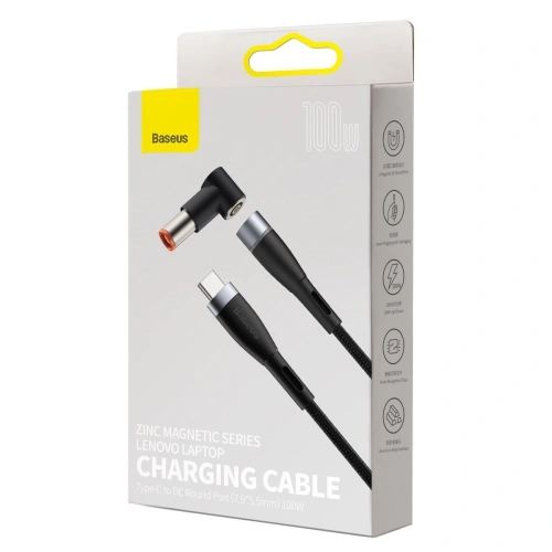 Kup Cablul magnetic Baseus Zinc Magnetic, USB-C la mufa DC 7,9x5,5mm, 100W, PD, 2m, unghiular (negru) - BSU2794BLK - {ean13} - Sklep Home Screen