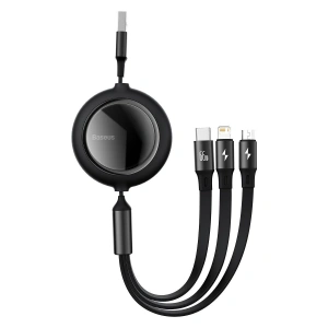 USB kabel 3w1 Baseus Bright Mirror, USB na micro USB / USB-C / Lightning, 66W, 1.2m (černý)