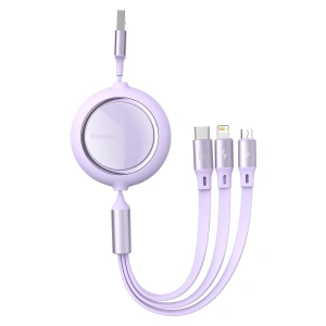 Kabel USB 3w1 Baseus Bright Mirror, USB do micro USB / USB-C / Lightning, 66W, 1.2m (fialový)