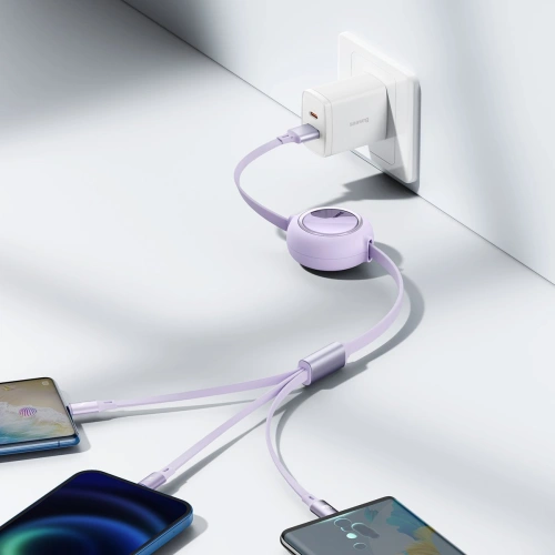 Kup Kabel USB 3w1 Baseus Bright Mirror, USB do micro USB / USB-C / Lightning, 66W, 1.2m (fialový) - BSU2799PRP - {ean13} - Sklep Home Screen