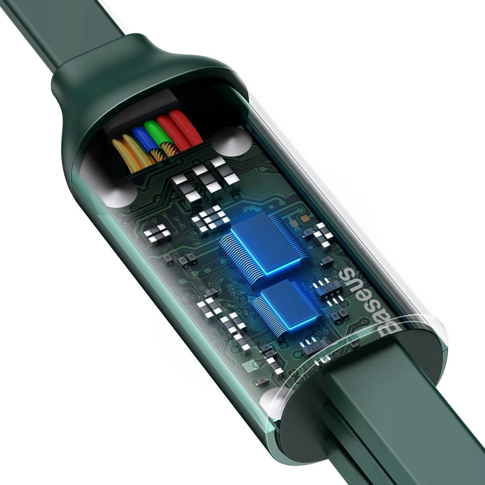 Kabel USB 3w1 Baseus Bright Mirror, USB do micro USB / USB-C / Lightning, 66W, 1.2m (zielony)