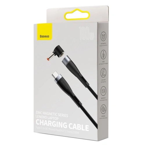 Kup Kabel magnetyczny Baseus Zinc Magnetic, USB-C do wtyk DC 4x1,7mm, 100W, PD, 2m, kątowy (czarny) - BSU2802BLK - {ean13} - Sklep Home Screen