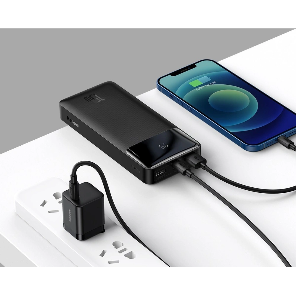 PowerBank Baseus Bipow 20000mAh, 2xUSB, USB-C, 15W (czarny)