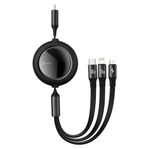Kabel USB 3w1 Baseus Bright Mirror, USB do micro USB / USB-C / Lightning, 100W, 1.2m (černý)