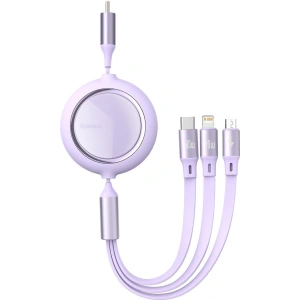 Kabel USB 3w1 Baseus Bright Mirror, USB do micro USB / USB-C / Lightning, 100W, 1.2m (fialový)