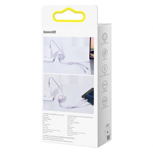 Kup Kabel USB 3w1 Baseus Bright Mirror, USB do micro USB / USB-C / Lightning, 100W, 1.2m (fioletowy) - BSU2811PRP - {ean13} - Sklep Home Screen