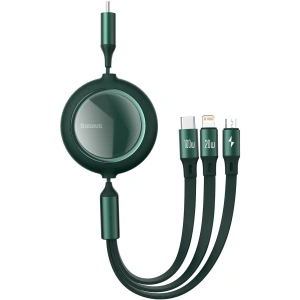 Kabel USB 3w1 Baseus Bright Mirror, USB do micro USB / USB-C / Lightning, 100W, 1.2m (zelený)