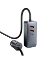 Auto nabíječka Baseus Share Together s prodlužovačem, 2x USB, 2x USB-C, 120W (šedá)