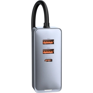 Ładowarka samochodowa Baseus Share Together z przedłużaczem, 2x USB, 2x USB-C, 120W (szara)