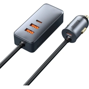 Ładowarka samochodowa Baseus Share Together z przedłużaczem, 2x USB, 2x USB-C, 120W (szara)