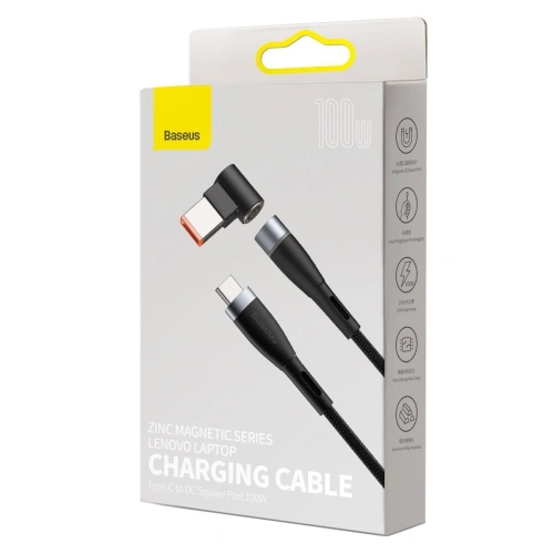 Kup Kabel magnetic Baseus Zinc Magnetic, USB-C la conector DC dreptunghiular, 100W, PD, 2m, unghiular (negru) - BSU2818BLK - {ean13} - Sklep Home Screen