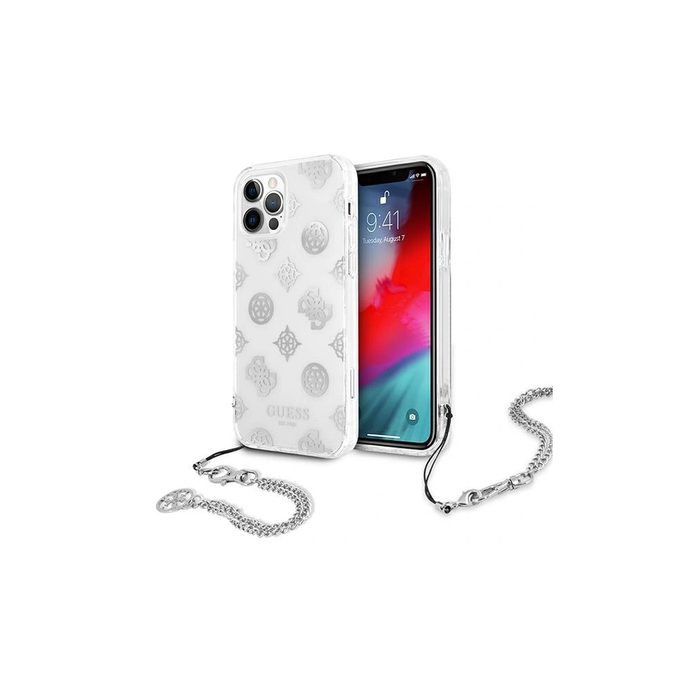 Etui Guess GUHCP12MKSPESI Apple iPhone 12/12 Pro srebrny/silver hardcase Peony Chain Collection