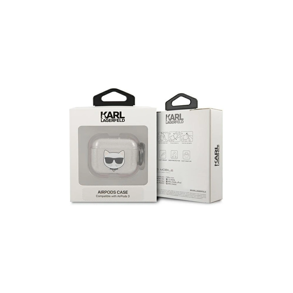 Etui Karl Lagerfeld KLA3UCHGS Apple AirPods 3 cover srebrny/silver Glitter Choupette
