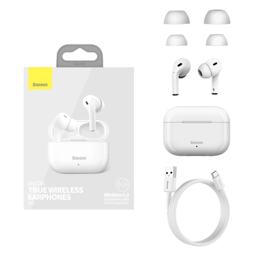 Buy Wireless headphones Baseus Encok W3, Bluetooth 5.0 (white) - BSU2834WHT - {ean13} - Home Screen Store Europe