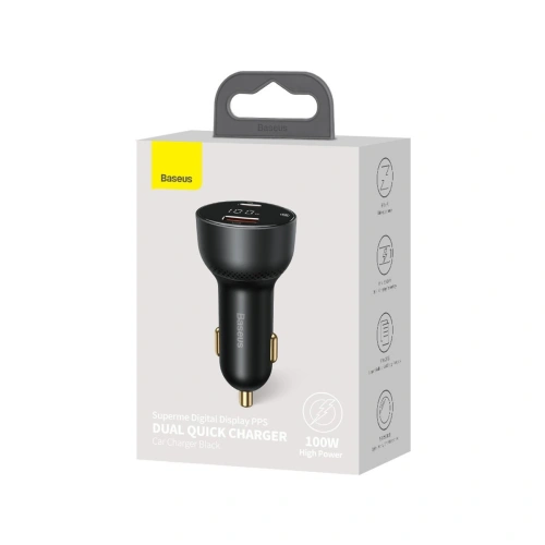 Buy Baseus Superme Car charger, USB, USB-C, 100W (black) - BSU2835BLK - {ean13} - Home Screen Store Europe