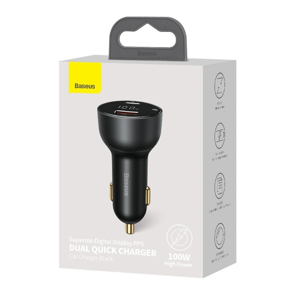 Ładowarka samochodowa Baseus Superme USB, USB-C, 100W (czarna)