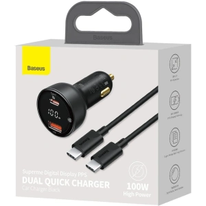 Kup Ładowarka samochodowa Baseus Superme USB, USB-C, 100W + kabel USB-C (czarna) - BSU2838BLK - {ean13} - Sklep Home Screen