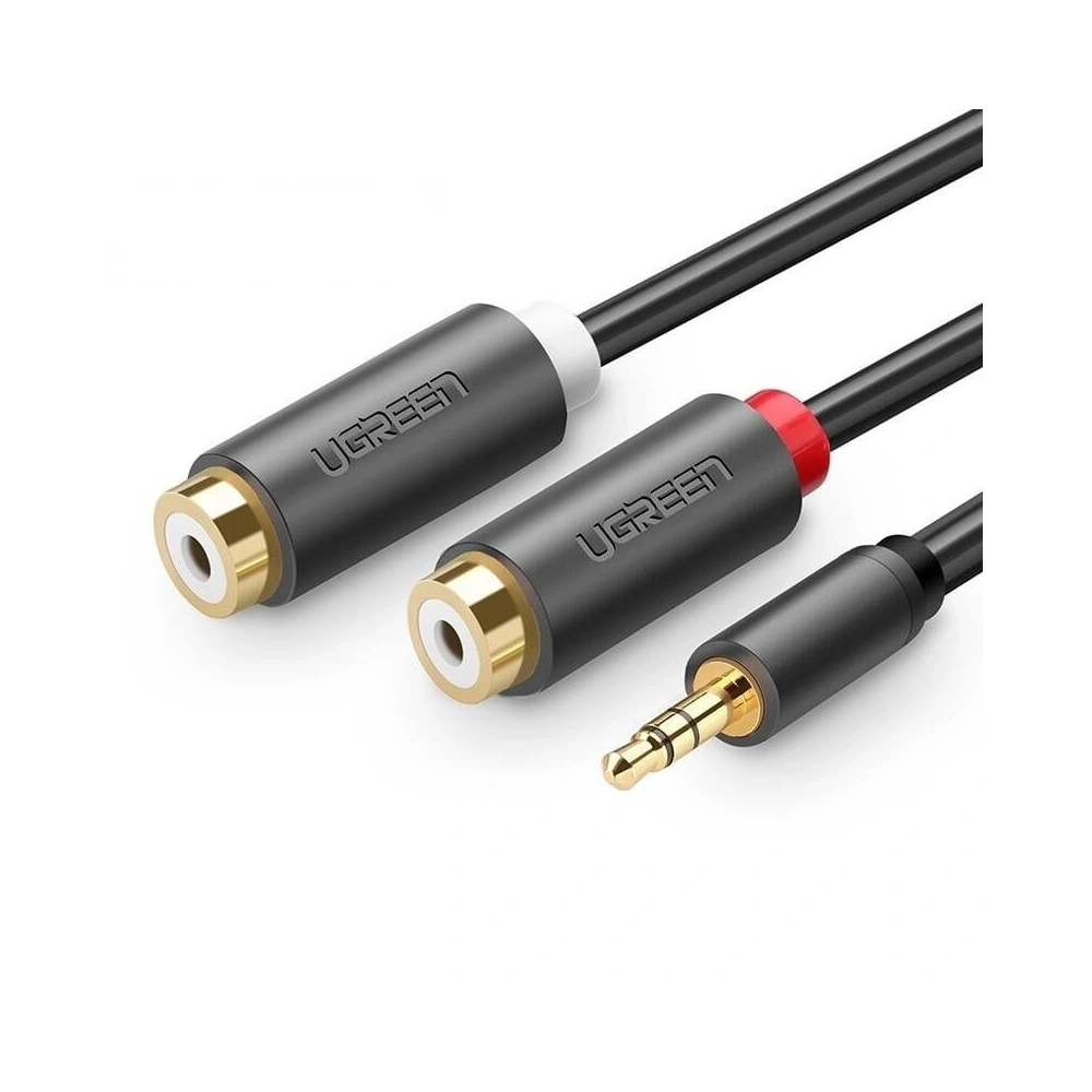 UGREEN AV109 Przewód męski 3,5mm Jack do 2x żeński RCA (Cinch) 25cm (czarny)