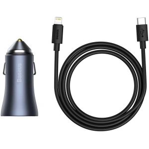 Kup Autonabíječka Baseus Golden Contactor Pro, USB + USB-C, QC4.0+, PD, SCP, 40W (šedá) + kabel USB-C do iP 1m (černý) - BSU2843BLK - {ean13} - Sklep Home Screen