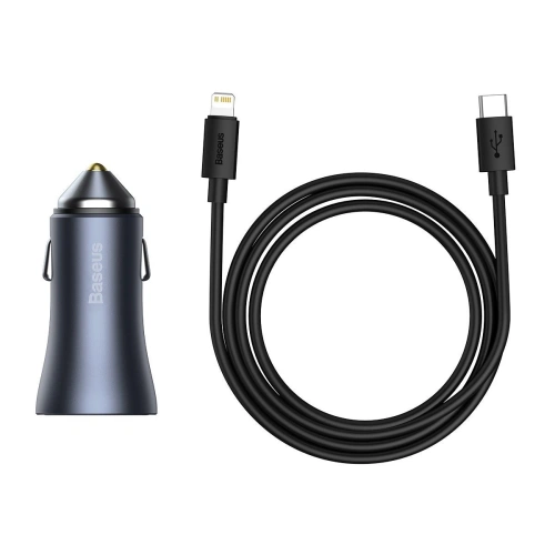 Kup Ładowarka samochodowa Baseus Golden Contactor Pro, USB + USB-C, QC4.0+, PD, SCP, 40W (szara) + kabel USB-C do iP 1m (czarny) - BSU2843BLK - {ean13} - Sklep Home Screen
